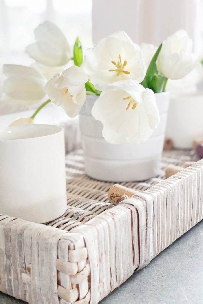 CLOSE UP OF TULIPS ON A DINING ROOM TABLE
