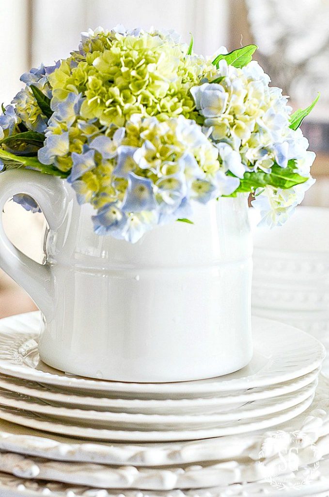 blue hydrangeas in an arrangement
