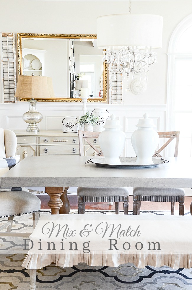 MIX AND MATCH DINING ROOM- The secret to a uniquely yours and beautiful dining room is mixing up your furniture.