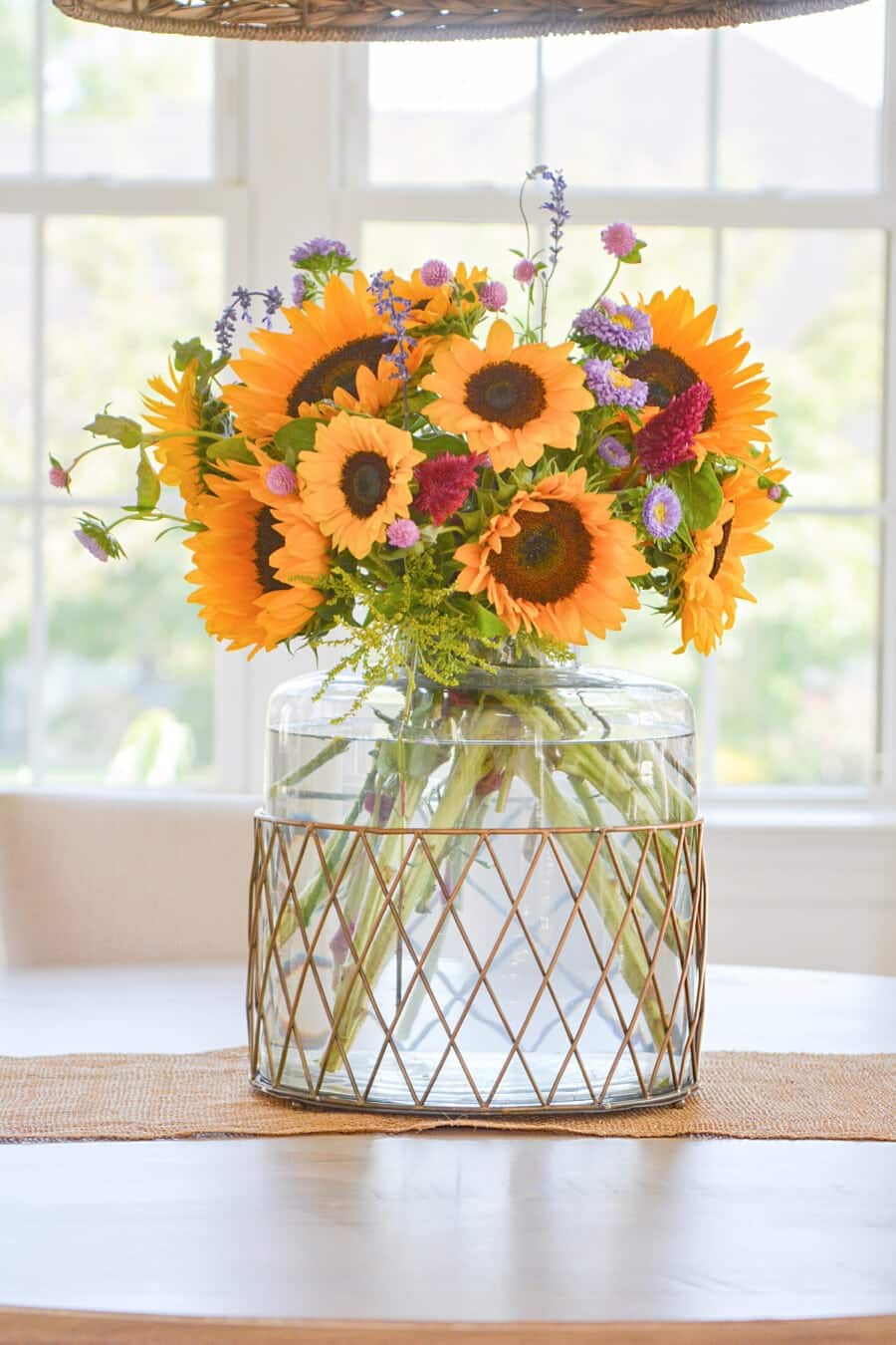 sunflowers in a large vase