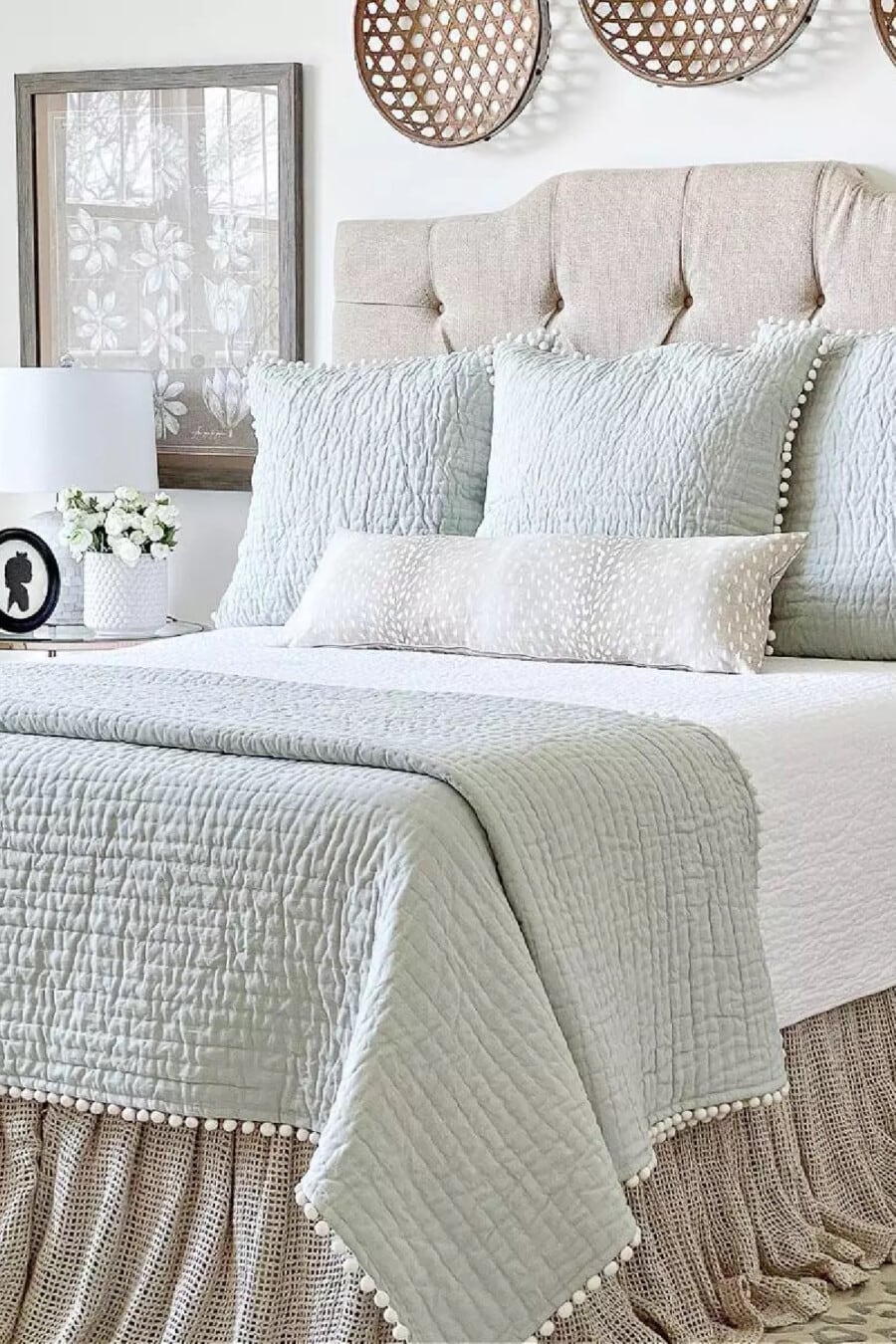 bed with upholstered headboard