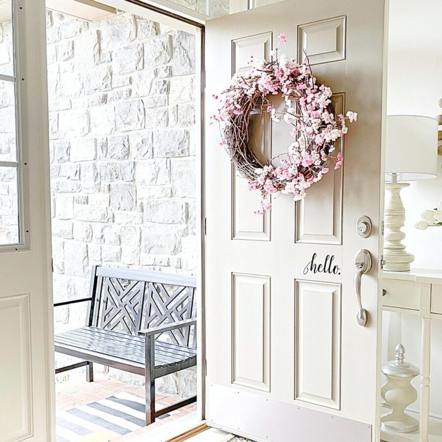 open door with wreath