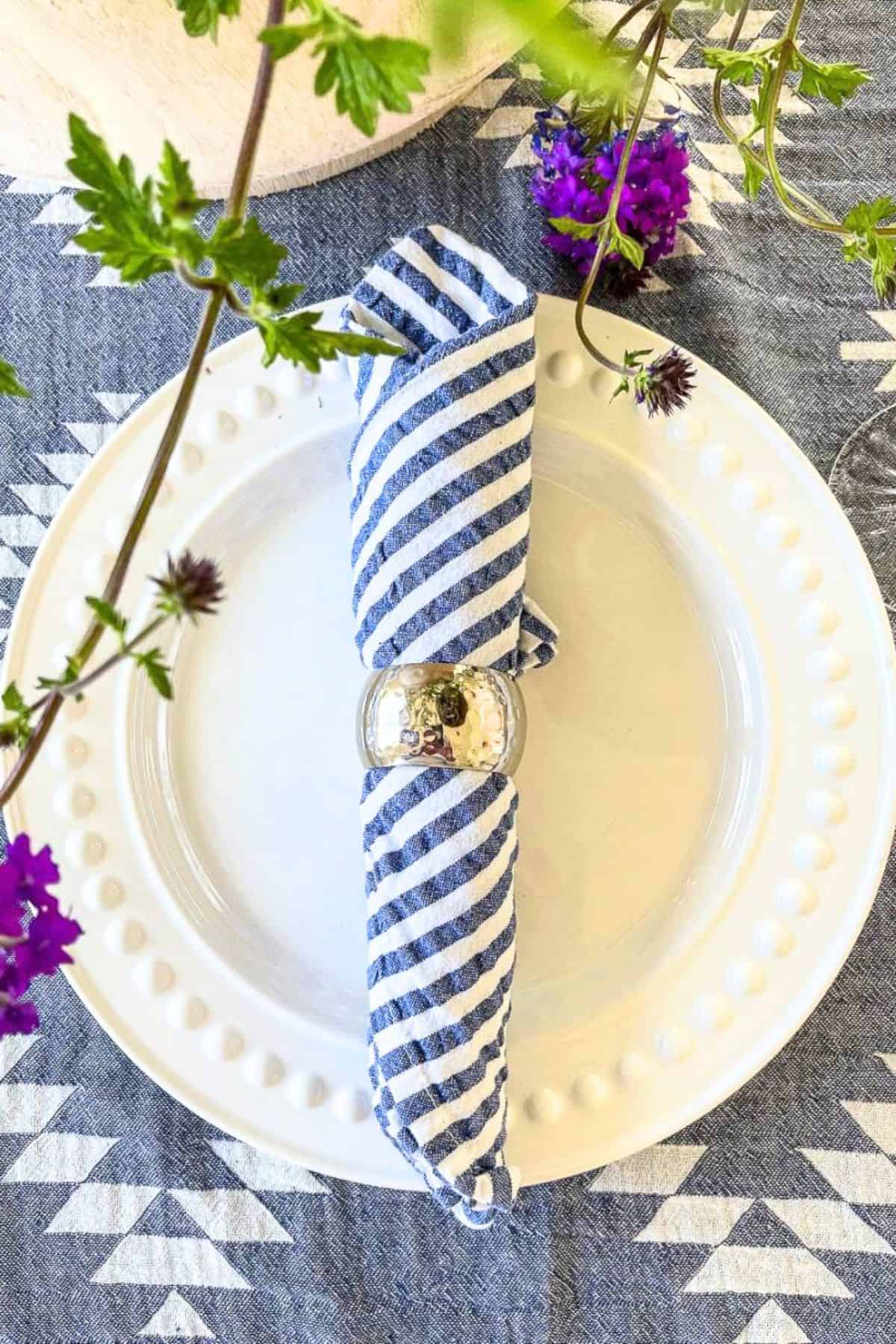 blue and white place setting