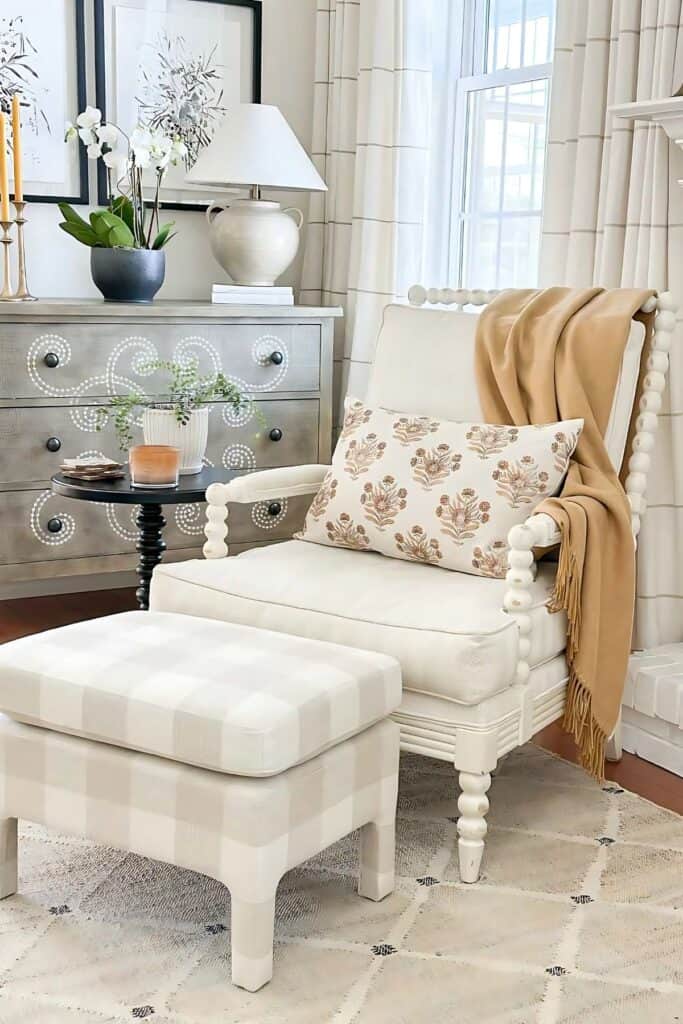 chair with an upholstered ottoman