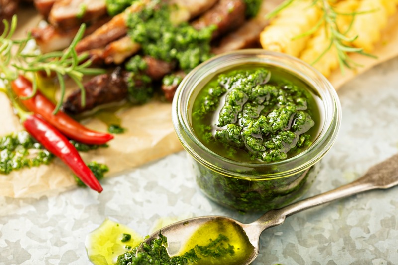 chimichurri sauce in a jar