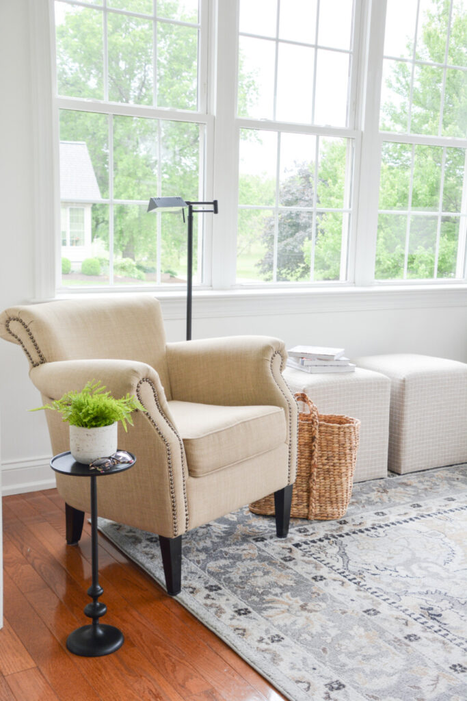 accent chair in a sunroom- decorating mistakes