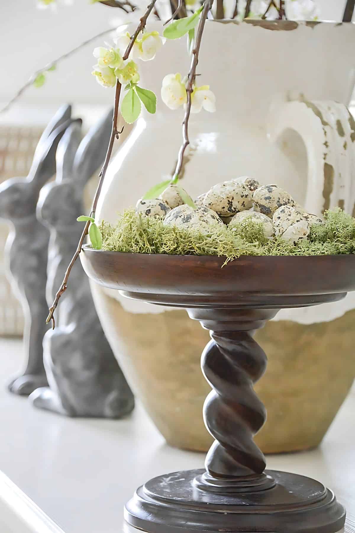 Easter decorations- eggs on a barley pedestal