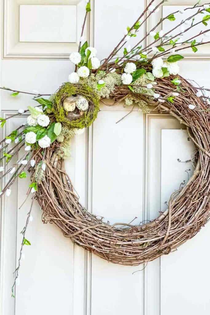 egg and moss on a simple spring wreath