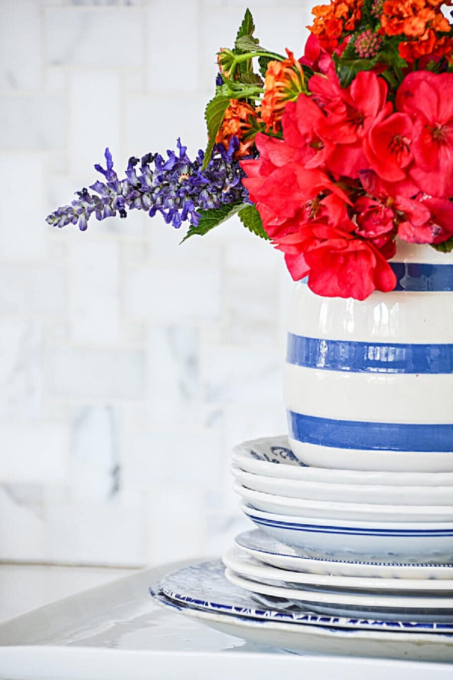 garden flowers- red white and blue