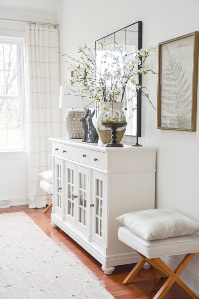 white spring flowers in an urn