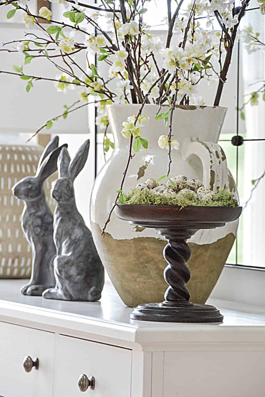 Spring decor on a white buffet