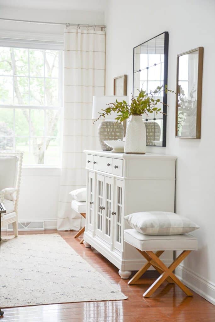 white buffet in the living room