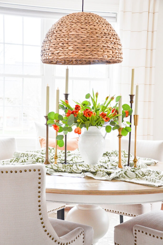 table centerpiece ideas- TULIPS AND EUCALYPTUS