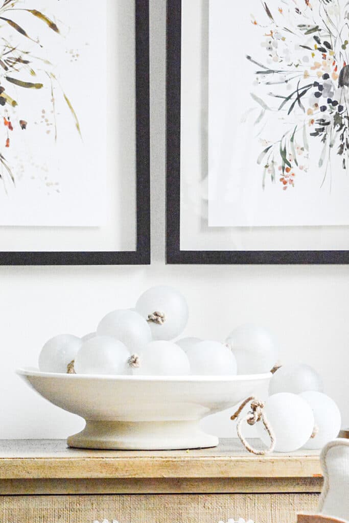glass balls in a white bowl