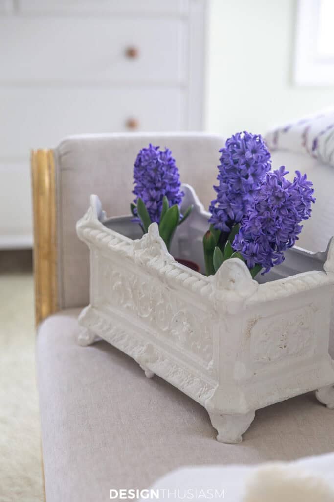 hyacinths in a stone planter