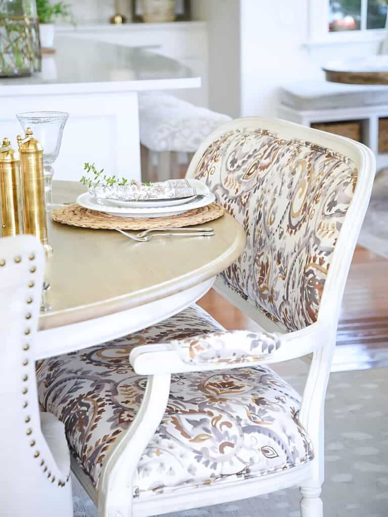 dining room bench and tablescape