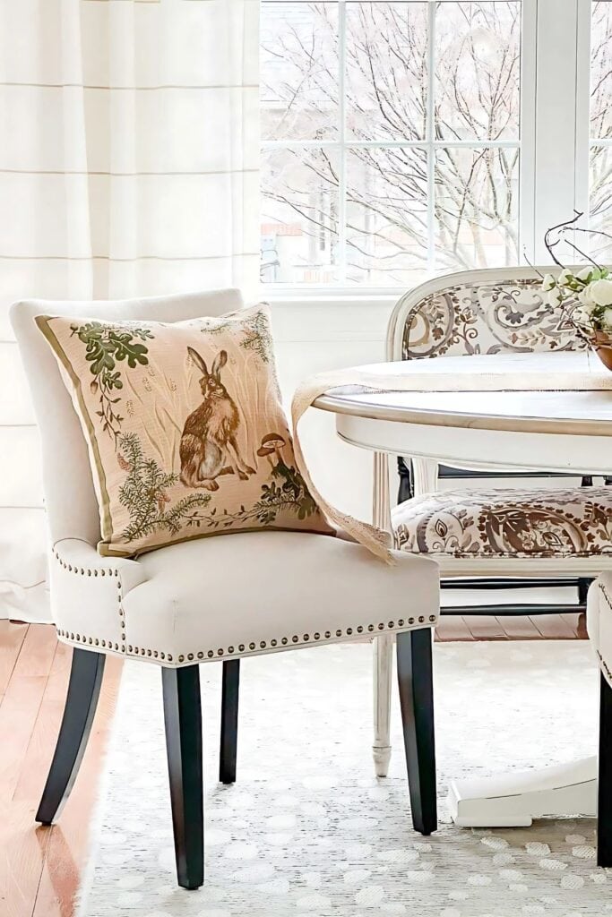 dining room chair with a rabbit pillow