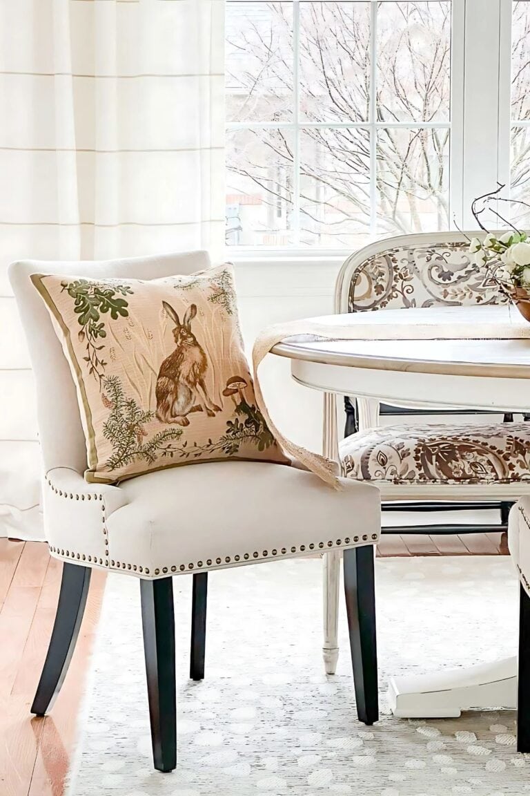 rabbit pillow on a dining room chair