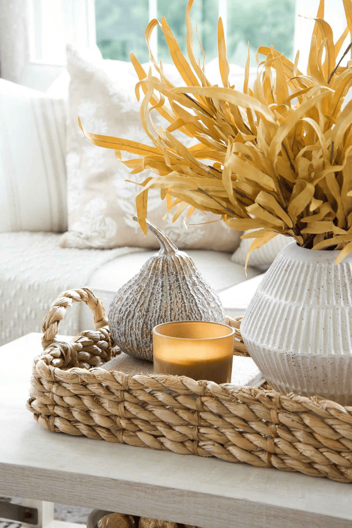 fall vignette on a coffee table